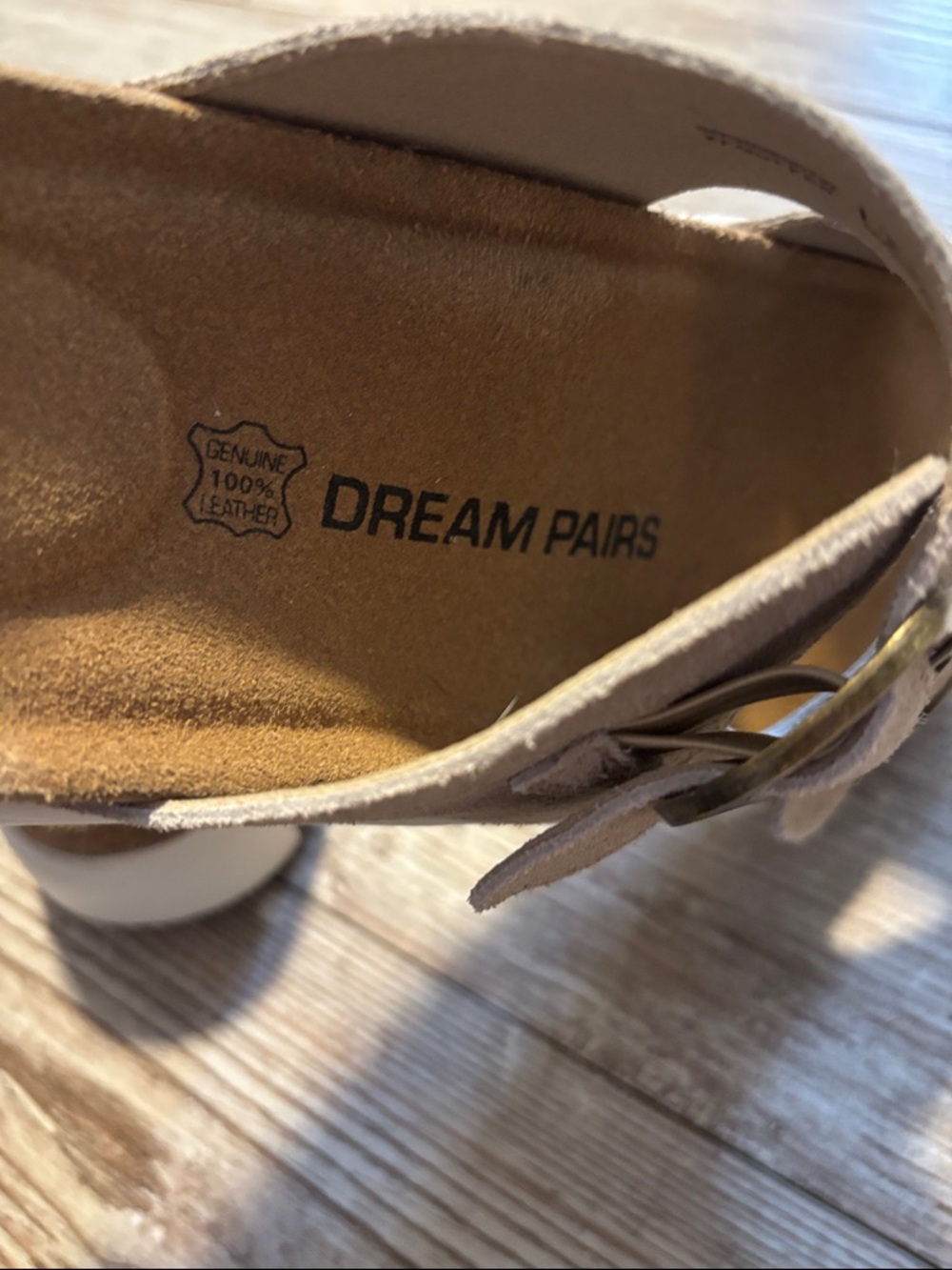 Double-Buckle Beige Suede Women’s Slide Sandals - Picture 3 of 8